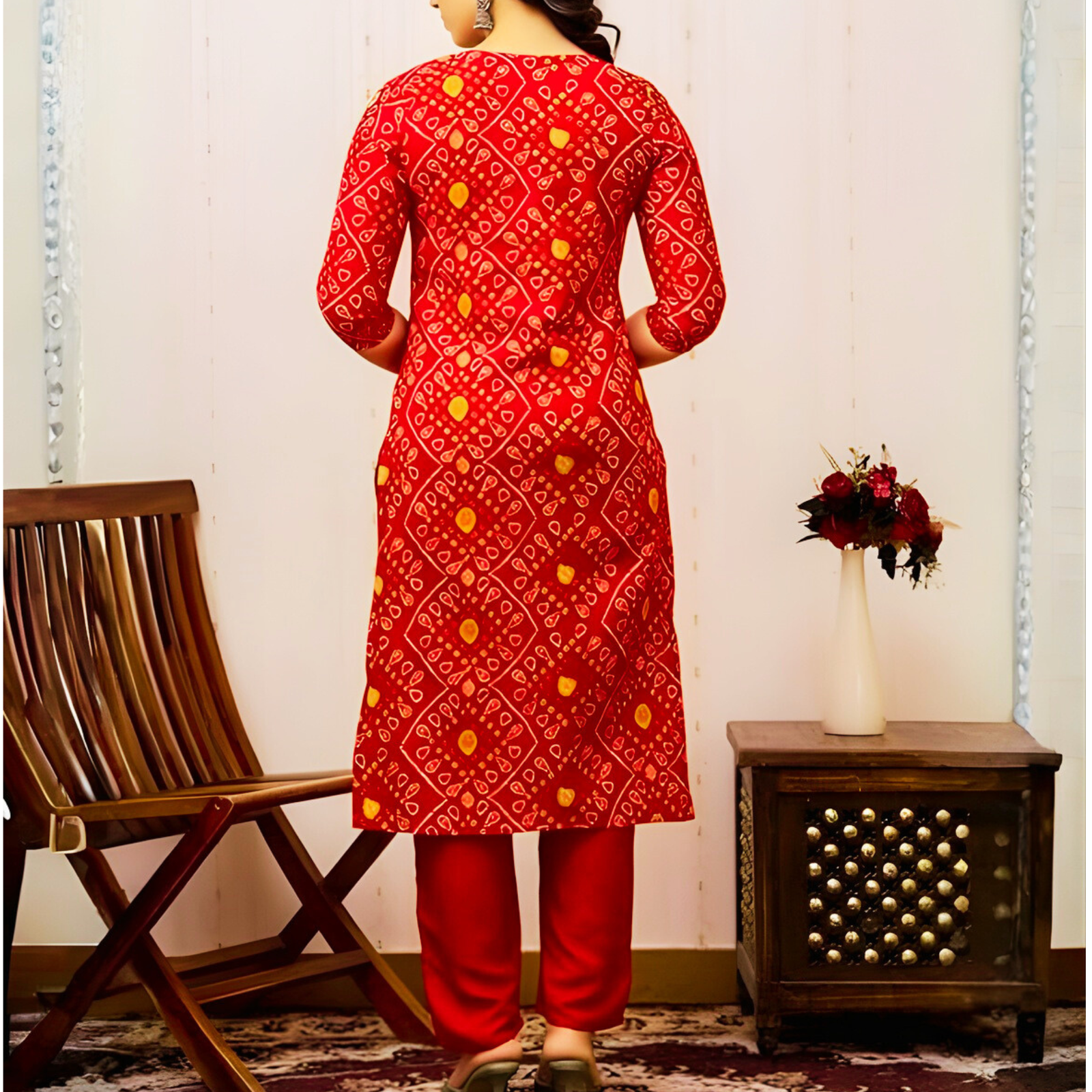 Women's Rayon Bandhani Print and Embroidered Kurta Salwar and Dupatta Set - Image 2