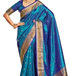 Womens Kanjivaram Silk Saree with Zari Woven Saree With Blouse Piece