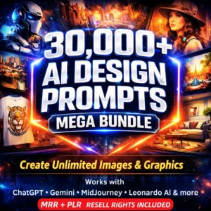 30,000+ AI Design Prompts Mega Bundle – Create Unlimited Images & Graphics